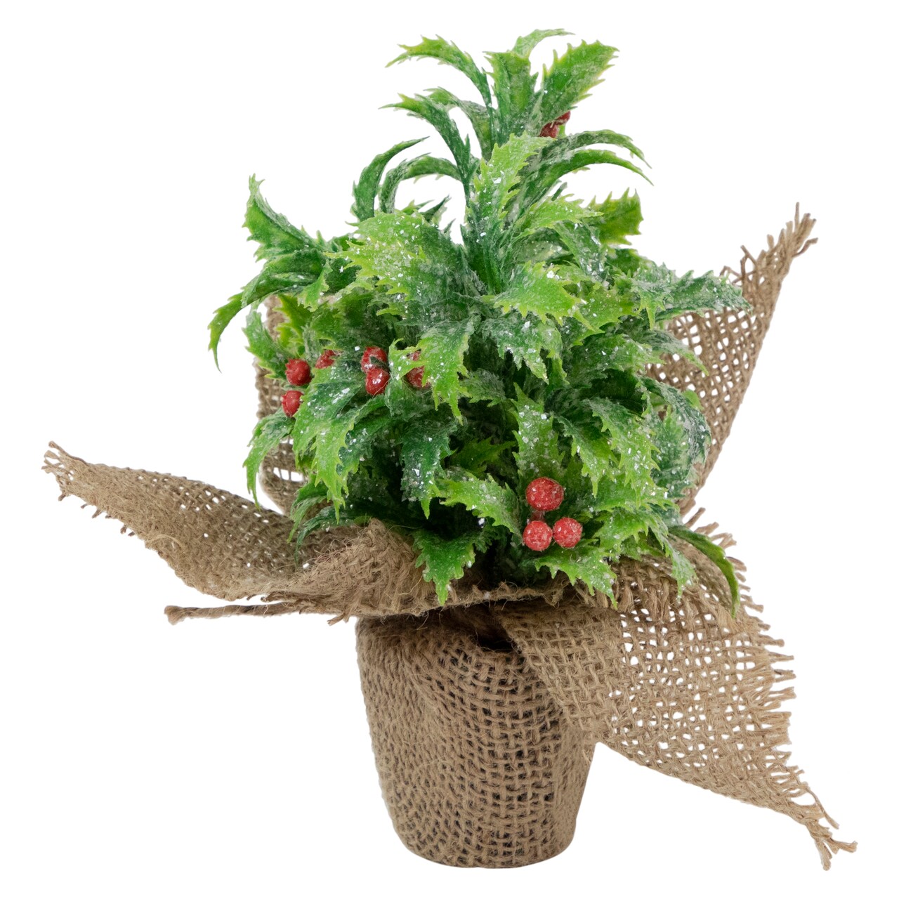 Northlight 8&#x22; Iced Artificial Christmas Holly Berry Plant in Burlap Base
